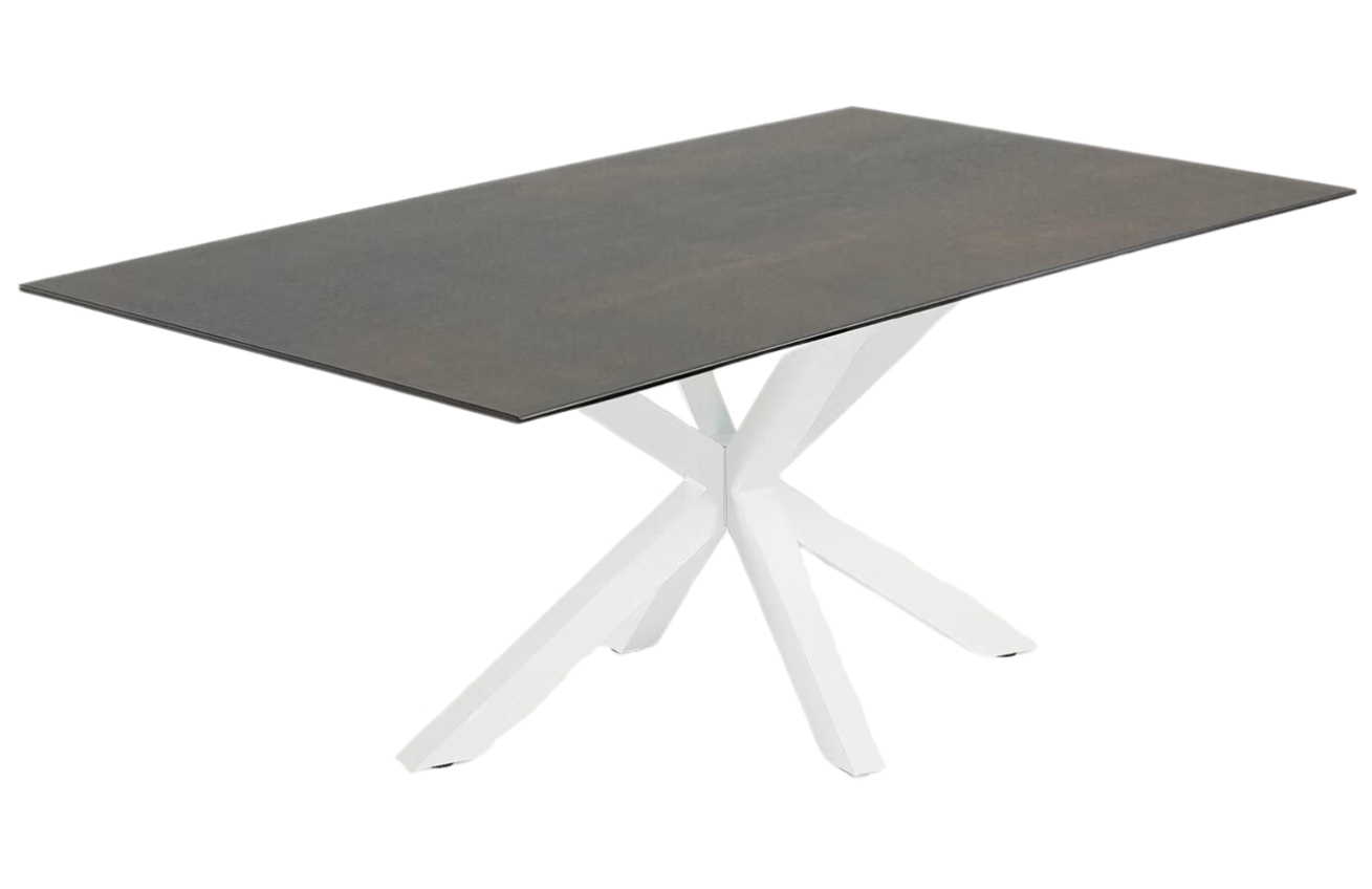 Čern&yacute; porcel&aacute;nov&yacute; j&iacute;deln&iacute; stůl Kave Home Argo 160 x 90 cm s b&iacute;lou podnož&iacute;