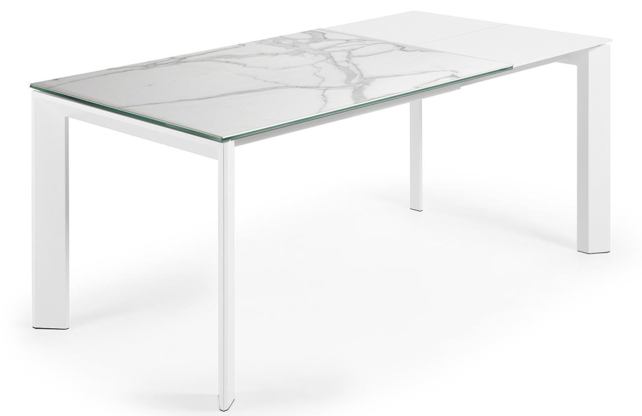Bílý porcelánový rozkládací jídelní stůl Kave Home Axis 120/180 x 80 cm