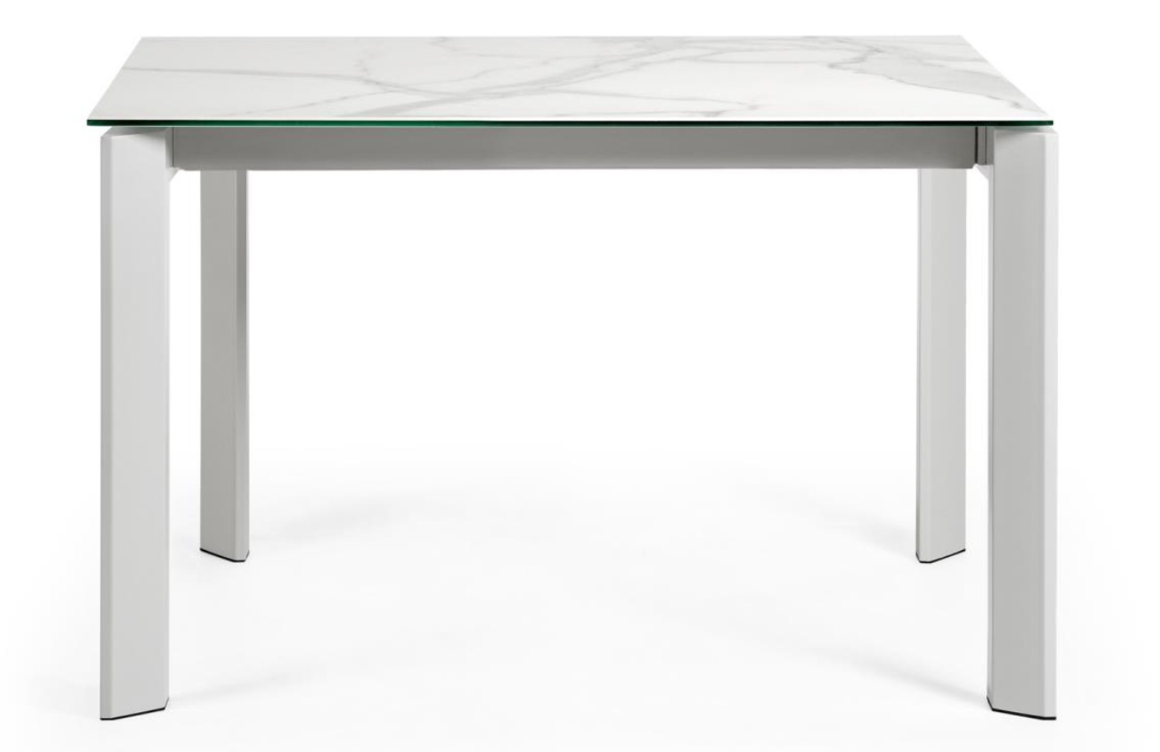 Bílý porcelánový rozkládací jídelní stůl Kave Home Axis 120/180 x 80 cm s šedou podnoží