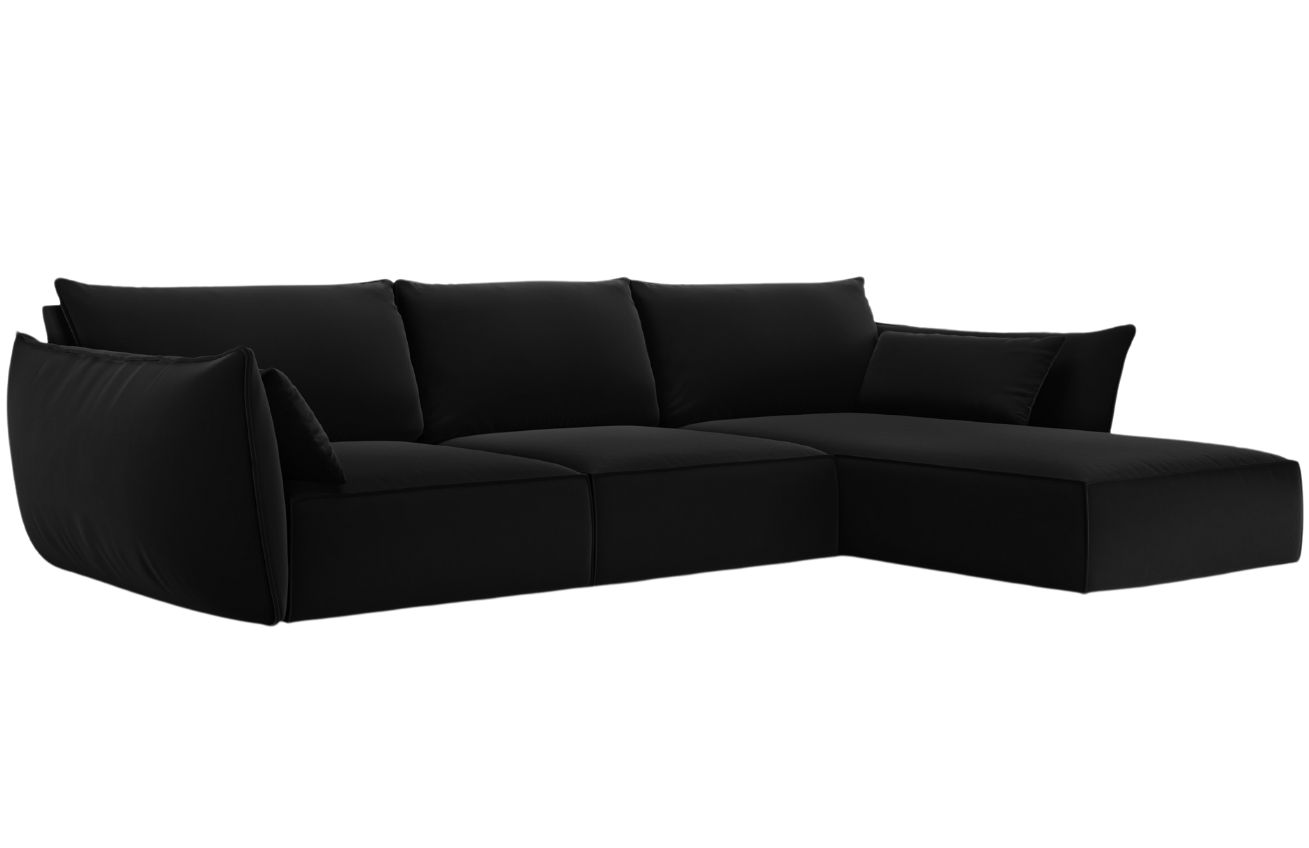 Čern&aacute; sametov&aacute; rohov&aacute; pohovka MICADONI Kaelle 308 cm, prav&aacute;