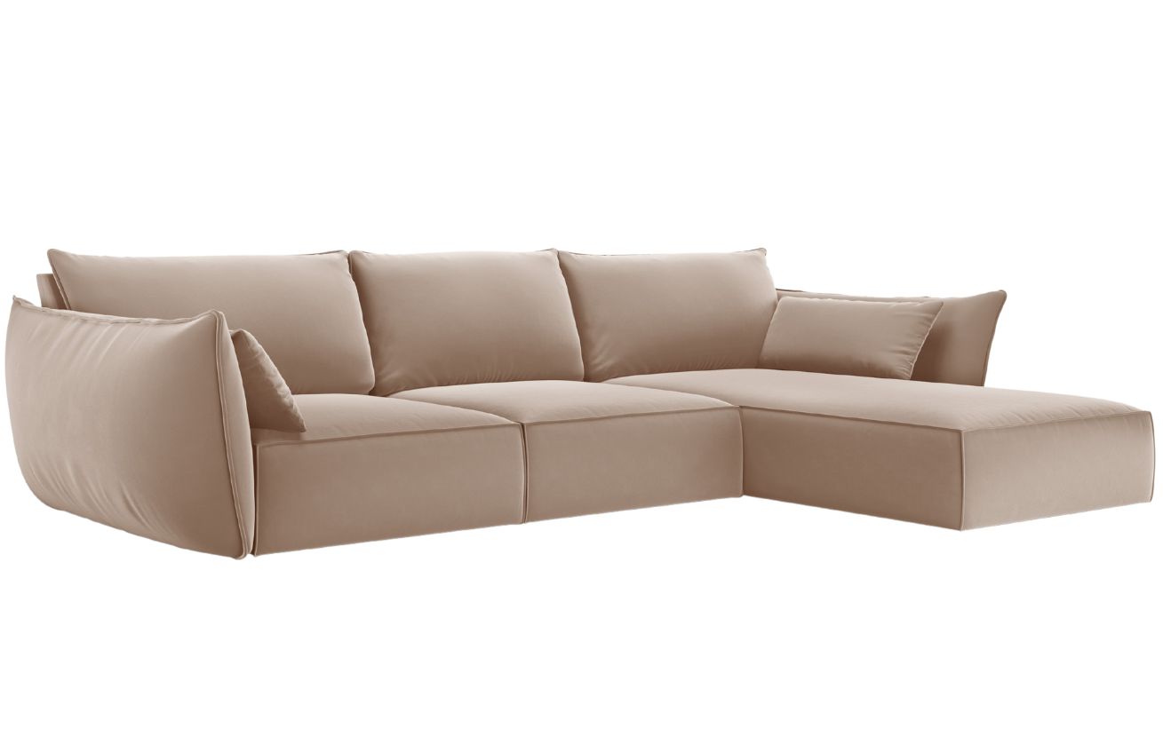 B&eacute;žov&aacute; sametov&aacute; rohov&aacute; pohovka MICADONI Kaelle 308 cm, prav&aacute;