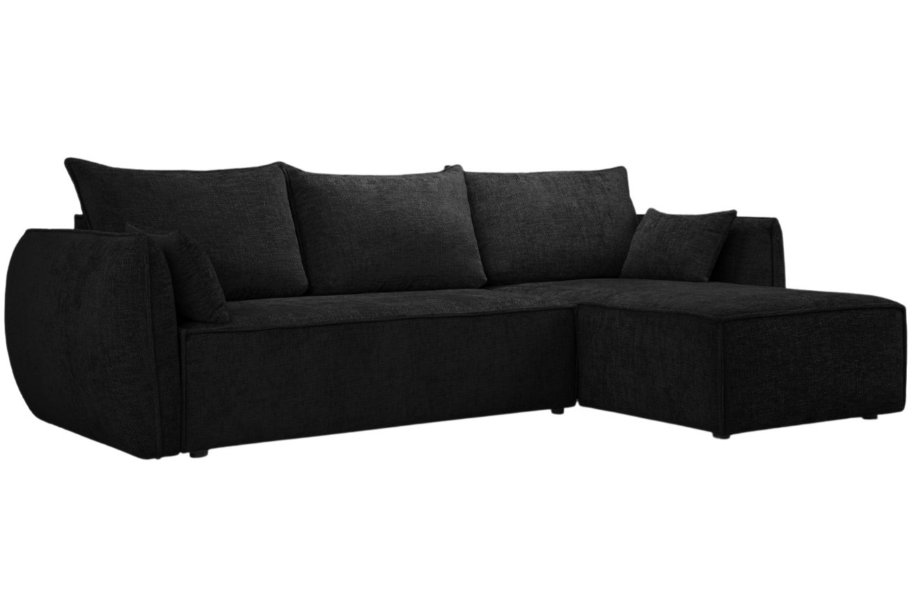 Černá čalouněná rohová rozkládací pohovka MICADONI Kaelle 252 cm, pravá