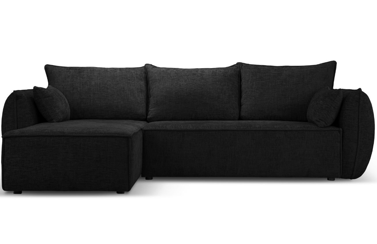 Černá čalouněná rohová rozkládací pohovka MICADONI Kaelle 252 cm, levá