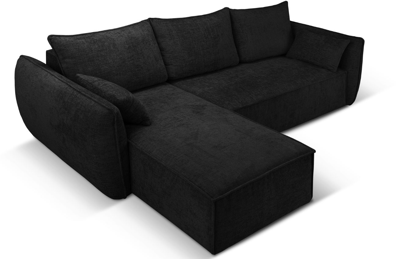 Černá čalouněná rohová rozkládací pohovka MICADONI Kaelle 252 cm, levá