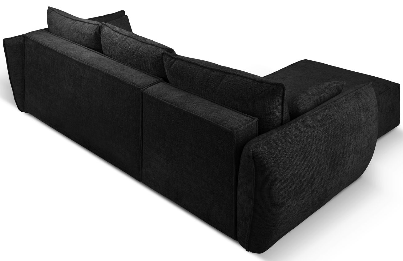 Černá čalouněná rohová rozkládací pohovka MICADONI Kaelle 252 cm, levá