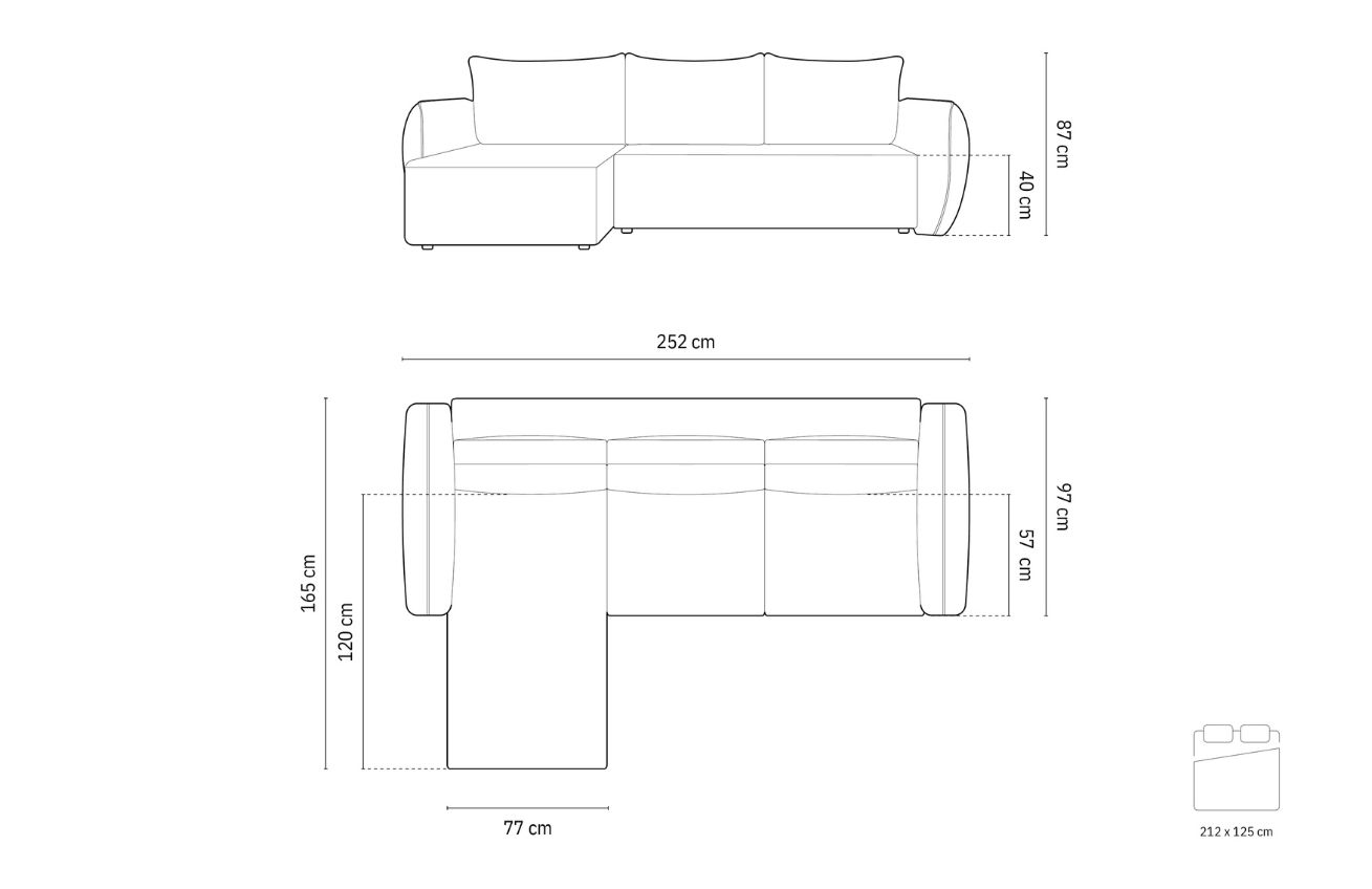 Černá čalouněná rohová rozkládací pohovka MICADONI Kaelle 252 cm, levá