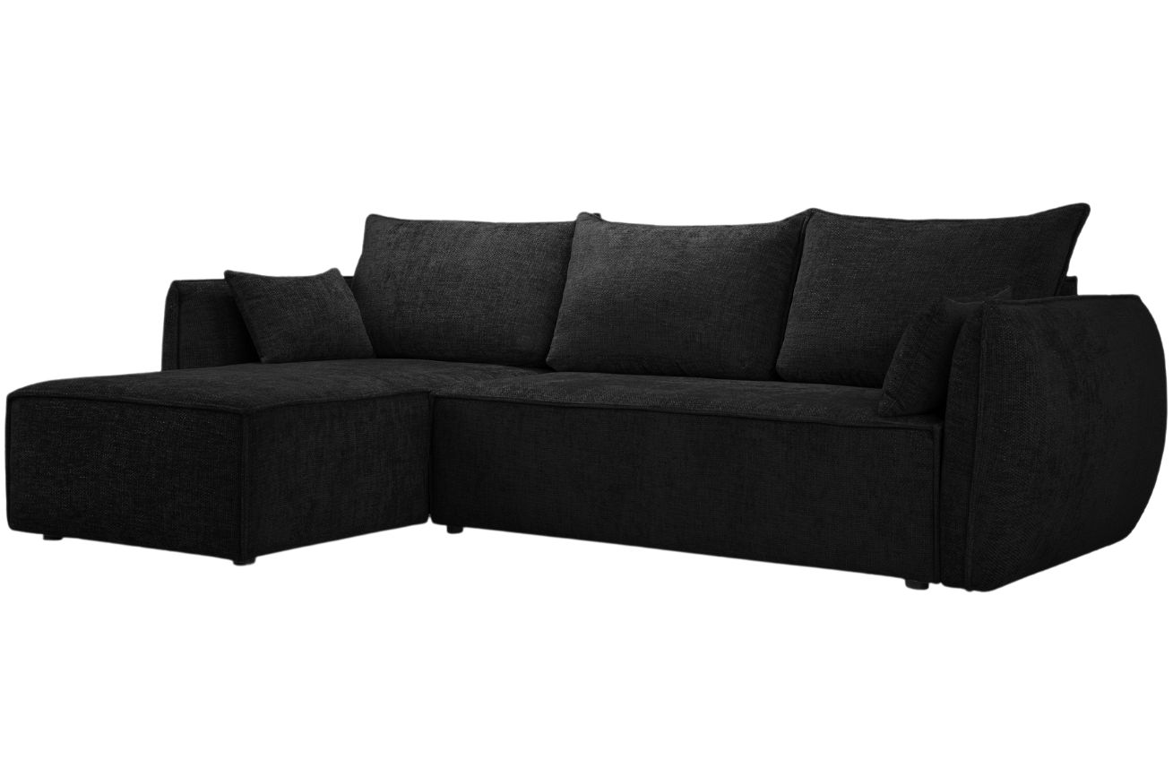 Černá čalouněná rohová rozkládací pohovka MICADONI Kaelle 252 cm, levá