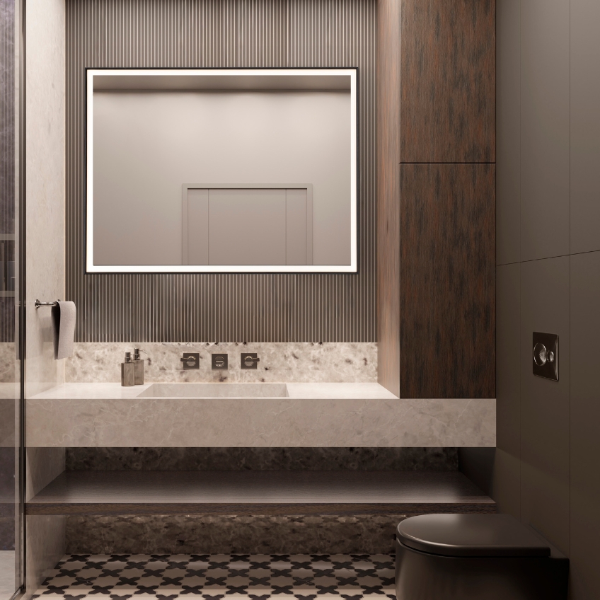 Černé závěsné zrcadlo s LED osvětlením Nova Luce Ambor 80 x 60 cm -fv-interier-25