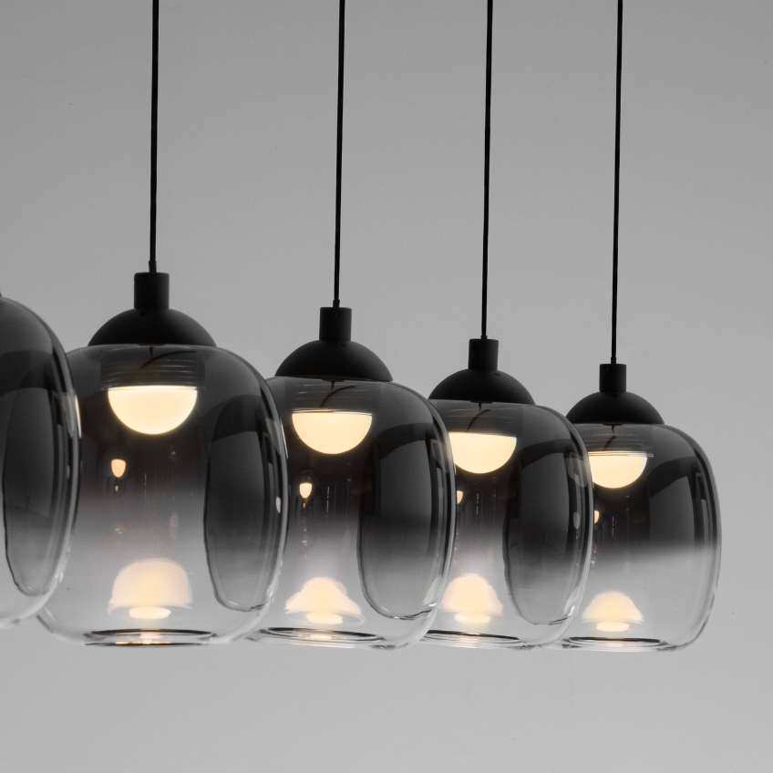 Kouřově šedé skleněné závěsné LED světlo Nova Luce Kita 102 cm