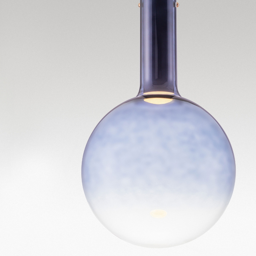 Modré skleněné závěsné LED světlo Nova Luce Nostos 25 cm