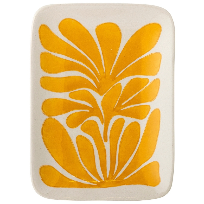 Žlutý kameninový servírovací talíř Bloomingville Fauni 15 x 11,5 cm