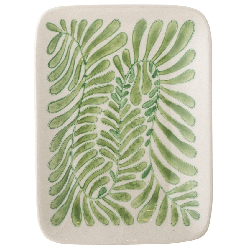 Zelený kameninový servírovací talíř Bloomingville Fauni 15 x 11,5 cm