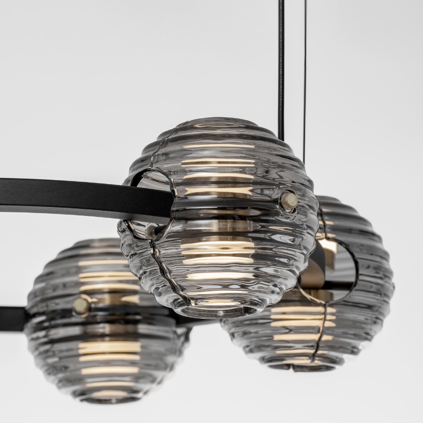 Kouřově šedé skleněné závěsné LED světlo Nova Luce Las 63 cm