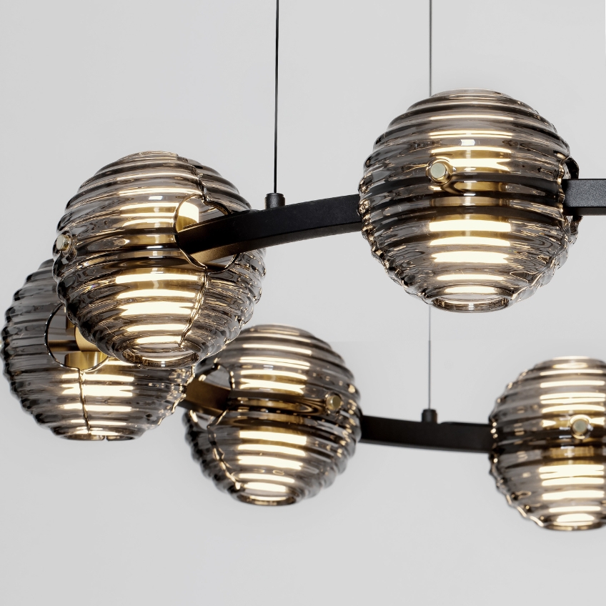 Kouřově šedé skleněné závěsné LED světlo Nova Luce Las 91 cm