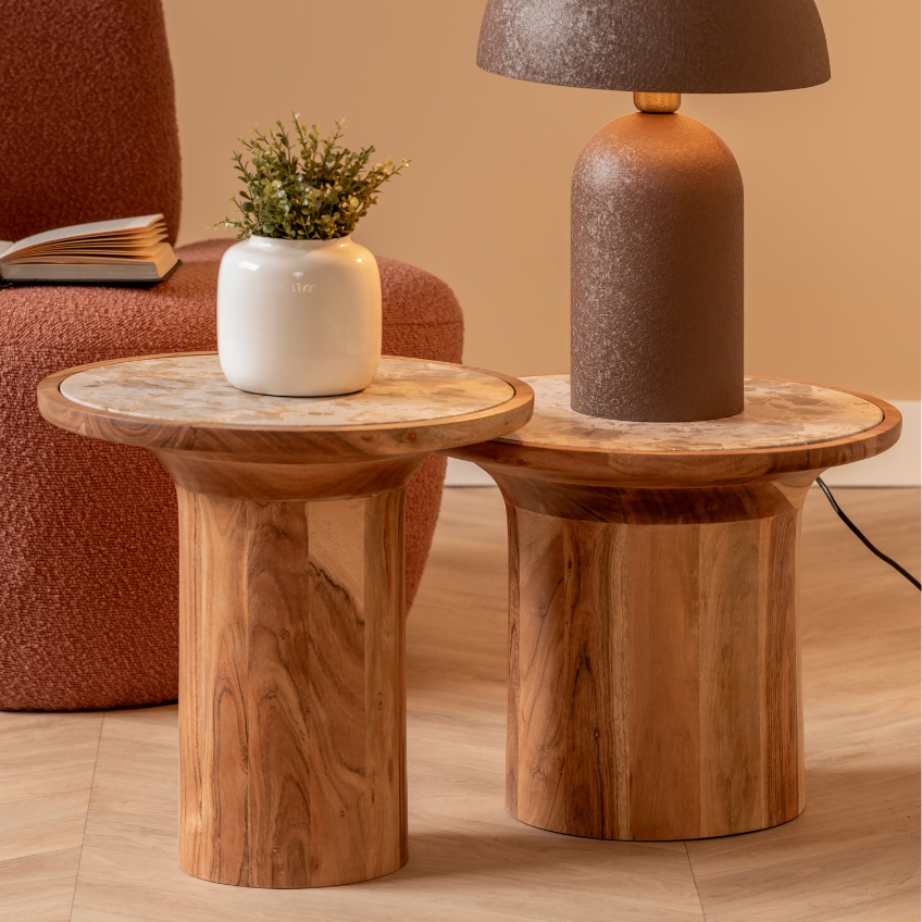 Present time Hnědý mramorový odkládací stolek Tubio 45 cm