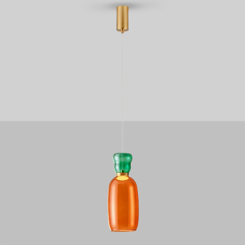 Oranžovo-zelené skleněné závěsné LED světlo Nova Luce Pluma 15 cm