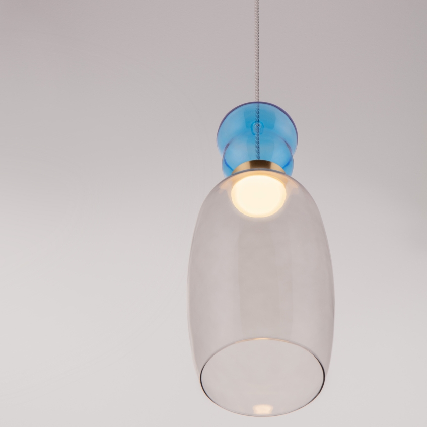 Šedo-modré skleněné závěsné LED světlo Nova Luce Pluma 15 cm