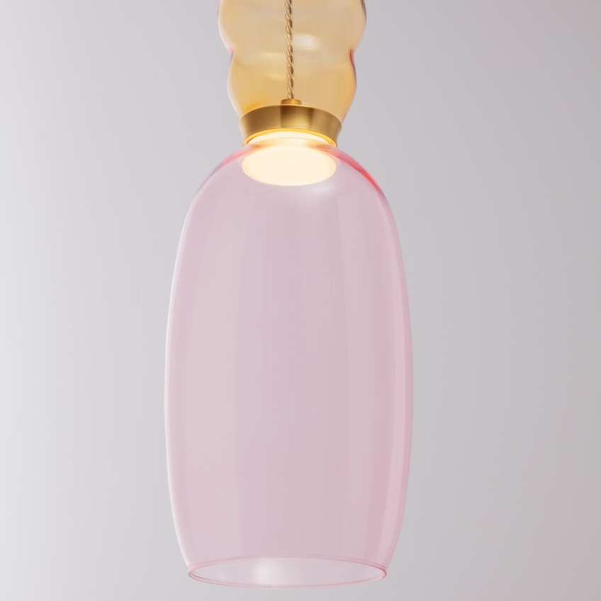 Růžovo-žluté skleněné závěsné LED světlo Nova Luce Pluma 15 cm