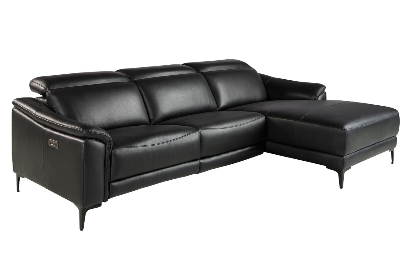 Černá kožená rohová pohovka Angel Cerdá No. 6205, 272 cm, pravá