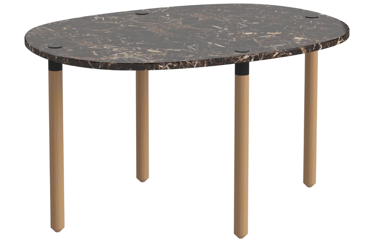 Bolia Hnědý mramorový konferenční stolek Tuk 71,5 x 52 cm s dubovou podnoží