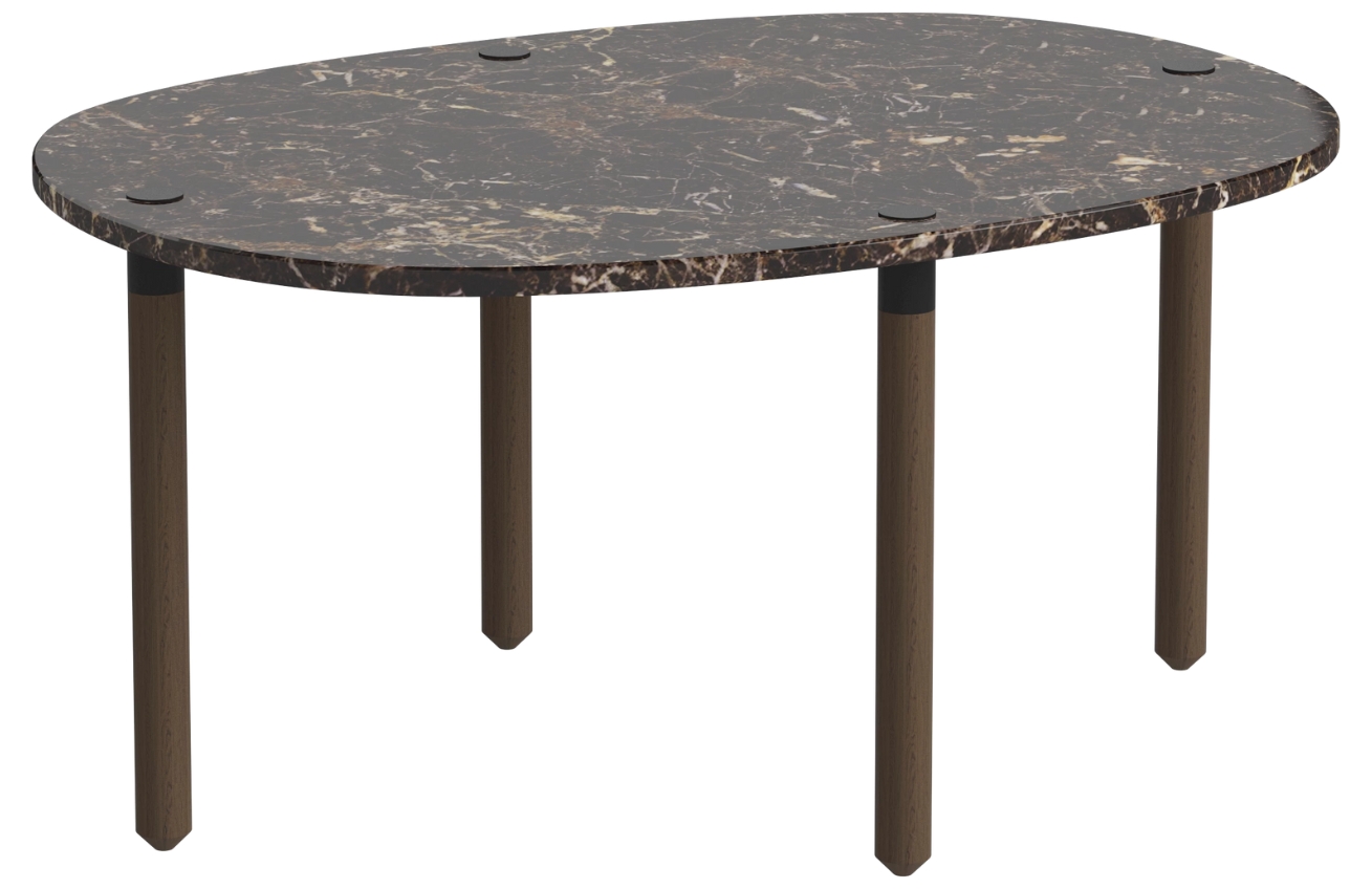 Bolia Hnědý mramorový nízký konferenční stolek Tuk 71,5 x 52 cm s tmavou dubovou podnoží