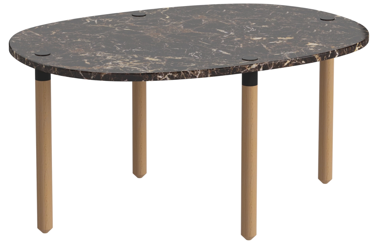 Bolia Hnědý mramorový nízký konferenční stolek Tuk 71,5 x 52 cm s dubovou podnoží