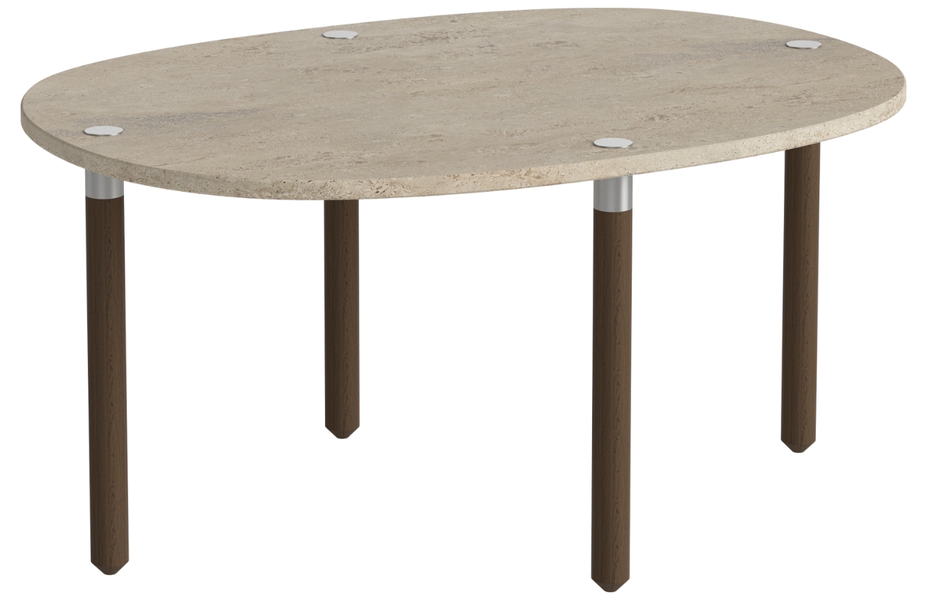 Bolia Béžový kamenný nízký konferenční stolek Tuk 71,5 x 52 cm s tmavou dubovou podnoží