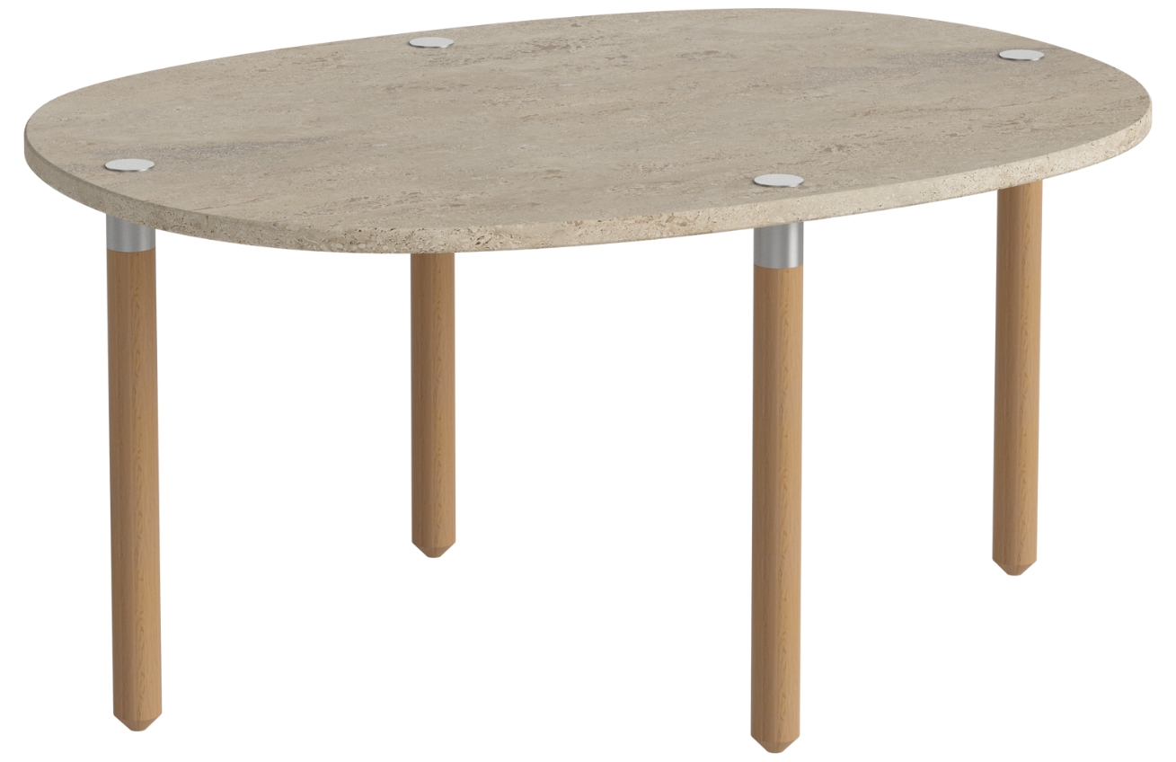 Bolia Béžový kamenný nízký konferenční stolek Tuk 71,5 x 52 cm s dubovou podnoží