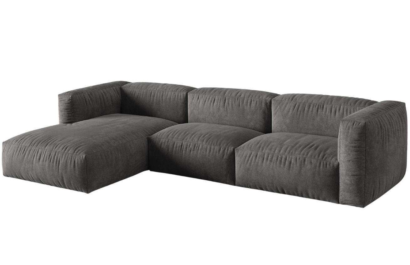 Šedá sametová rohová pohovka MICADONI Martina 332 cm, levá