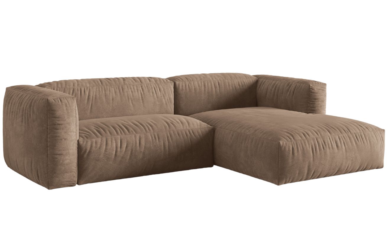 Tmavě béžová sametová rohová pohovka MICADONI Martina 283 cm, pravá