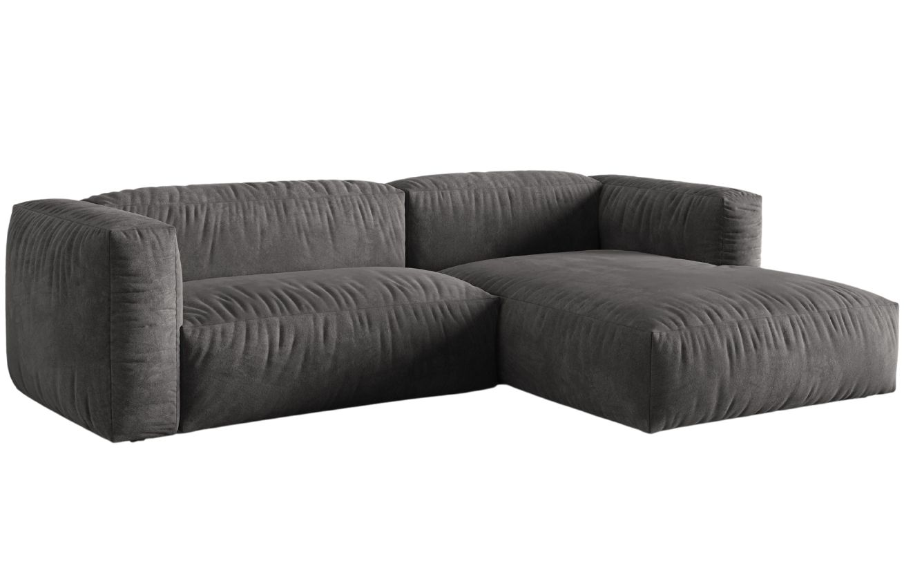 Šedá sametová rohová pohovka MICADONI Martina 283 cm, pravá