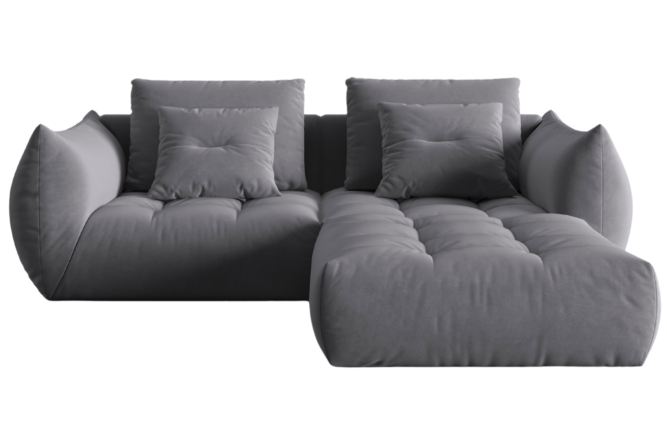 Tmavě &scaron;ed&aacute; sametov&aacute; rohov&aacute; pohovka MICADONI Bloom 232 cm, lev&aacute;/prav&aacute;