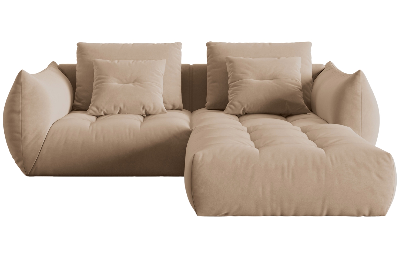 B&eacute;žov&aacute; sametov&aacute; rohov&aacute; pohovka MICADONI Bloom 232 cm, lev&aacute;/prav&aacute;