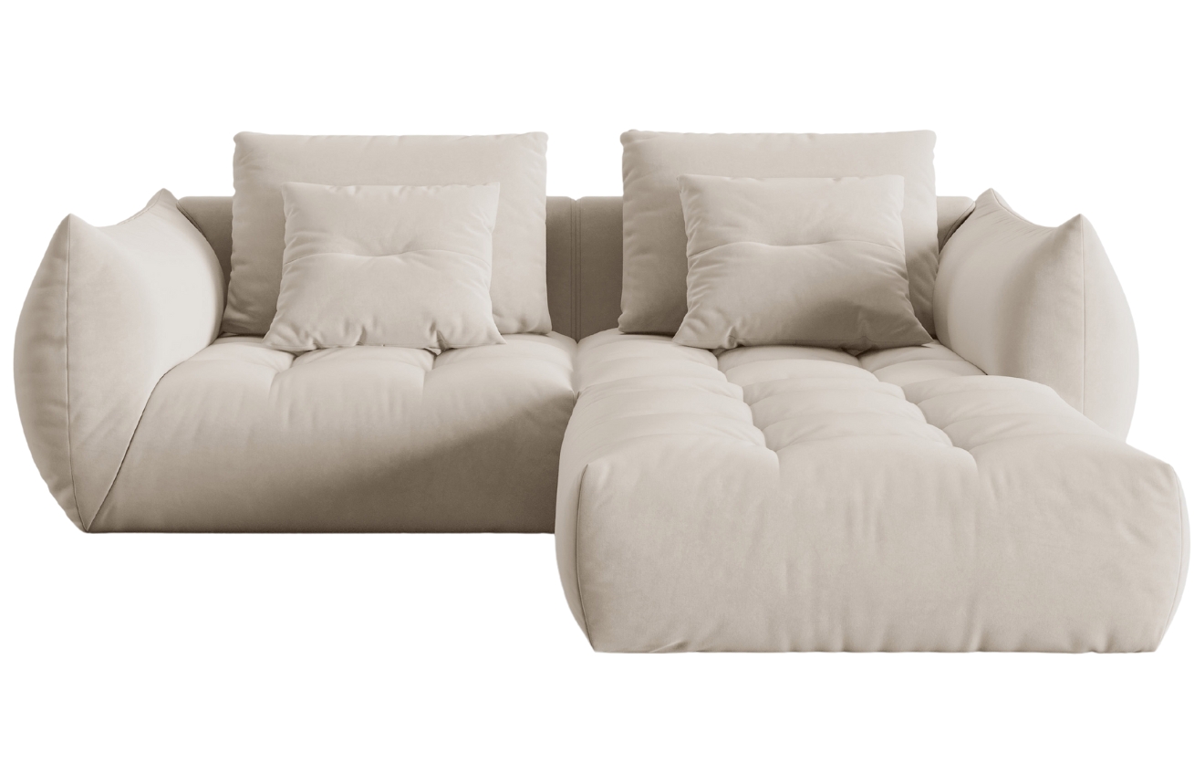 Světle b&eacute;žov&aacute; sametov&aacute; rohov&aacute; pohovka MICADONI Bloom 232 cm, lev&aacute;/prav&aacute;