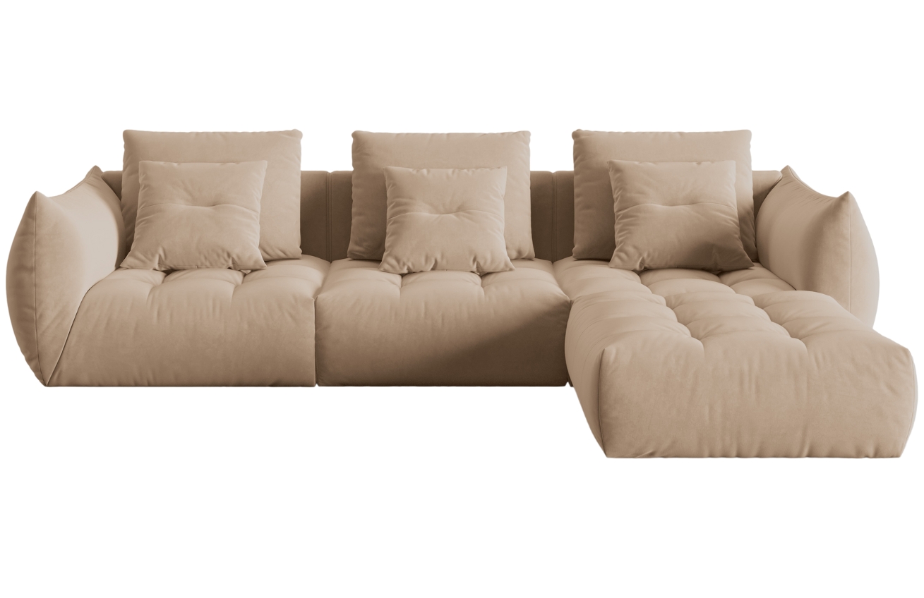 B&eacute;žov&aacute; sametov&aacute; rohov&aacute; pohovka MICADONI Bloom 332 cm, lev&aacute;/prav&aacute;