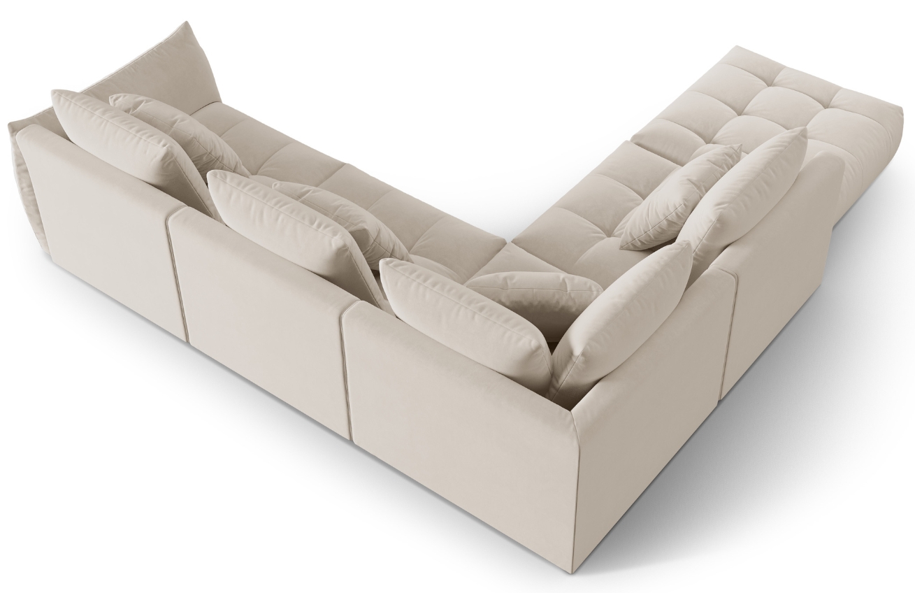 Světle béžová sametová rohová pohovka MICADONI Bloom 316 cm, levá