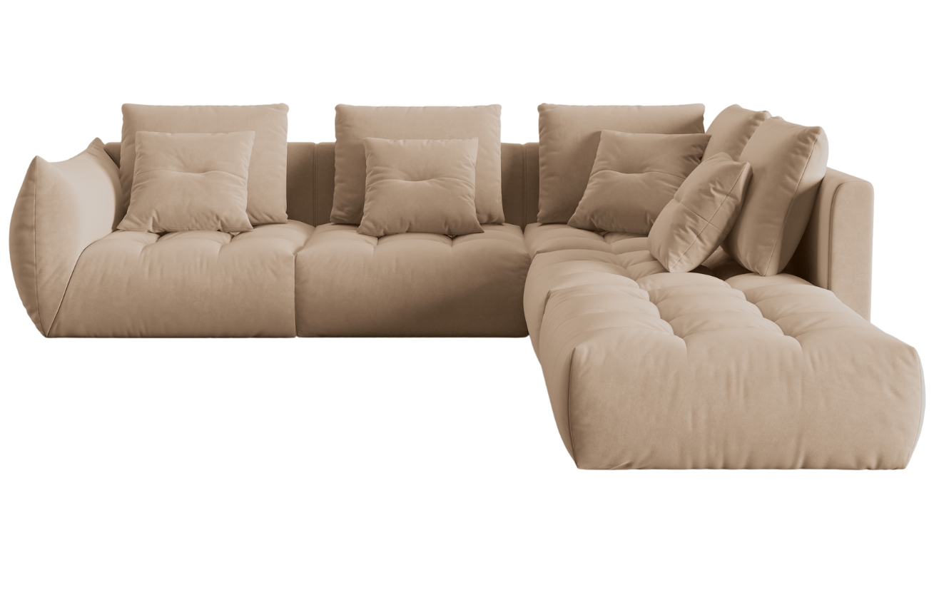 B&eacute;žov&aacute; sametov&aacute; rohov&aacute; pohovka MICADONI Bloom 316 cm, prav&aacute;