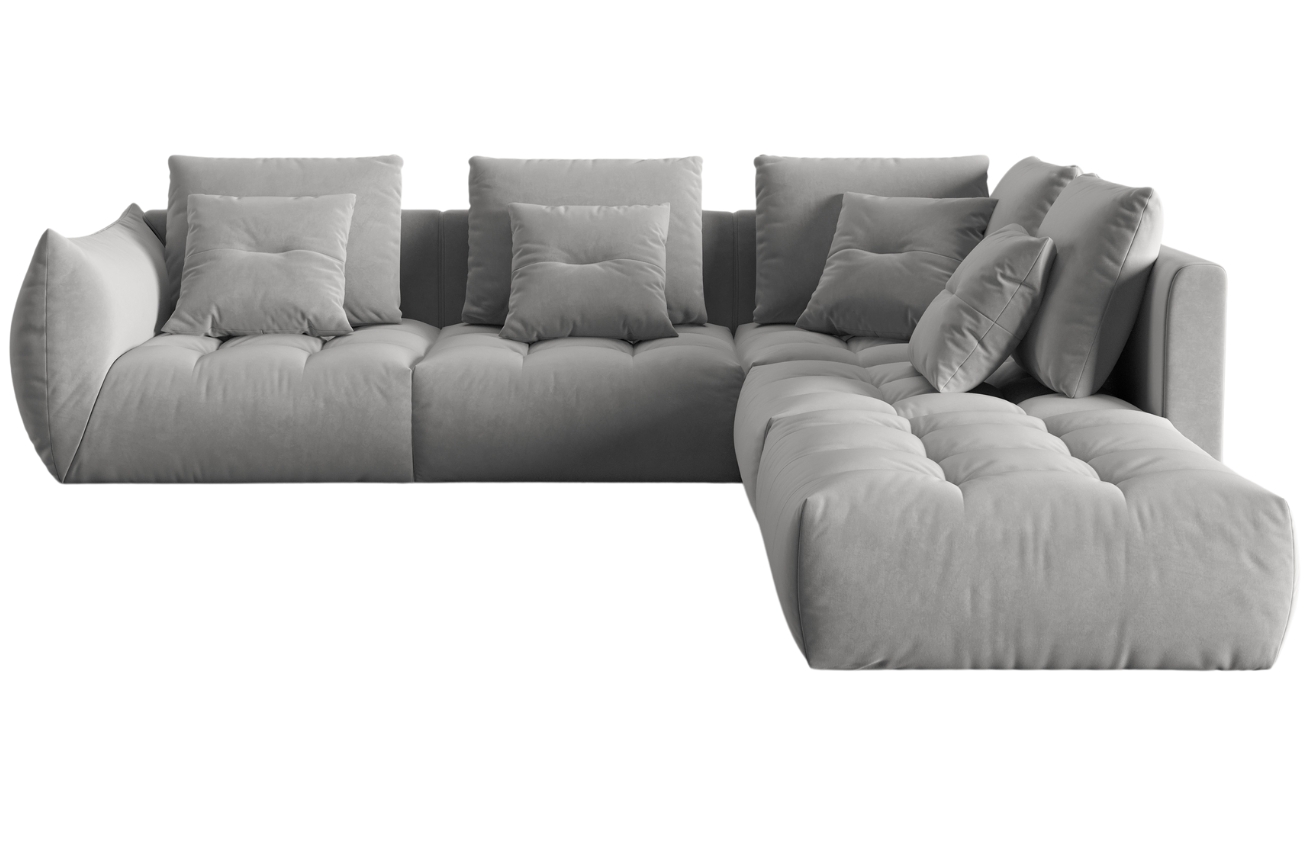 &Scaron;ed&aacute; sametov&aacute; rohov&aacute; pohovka MICADONI Bloom 316 cm, prav&aacute;