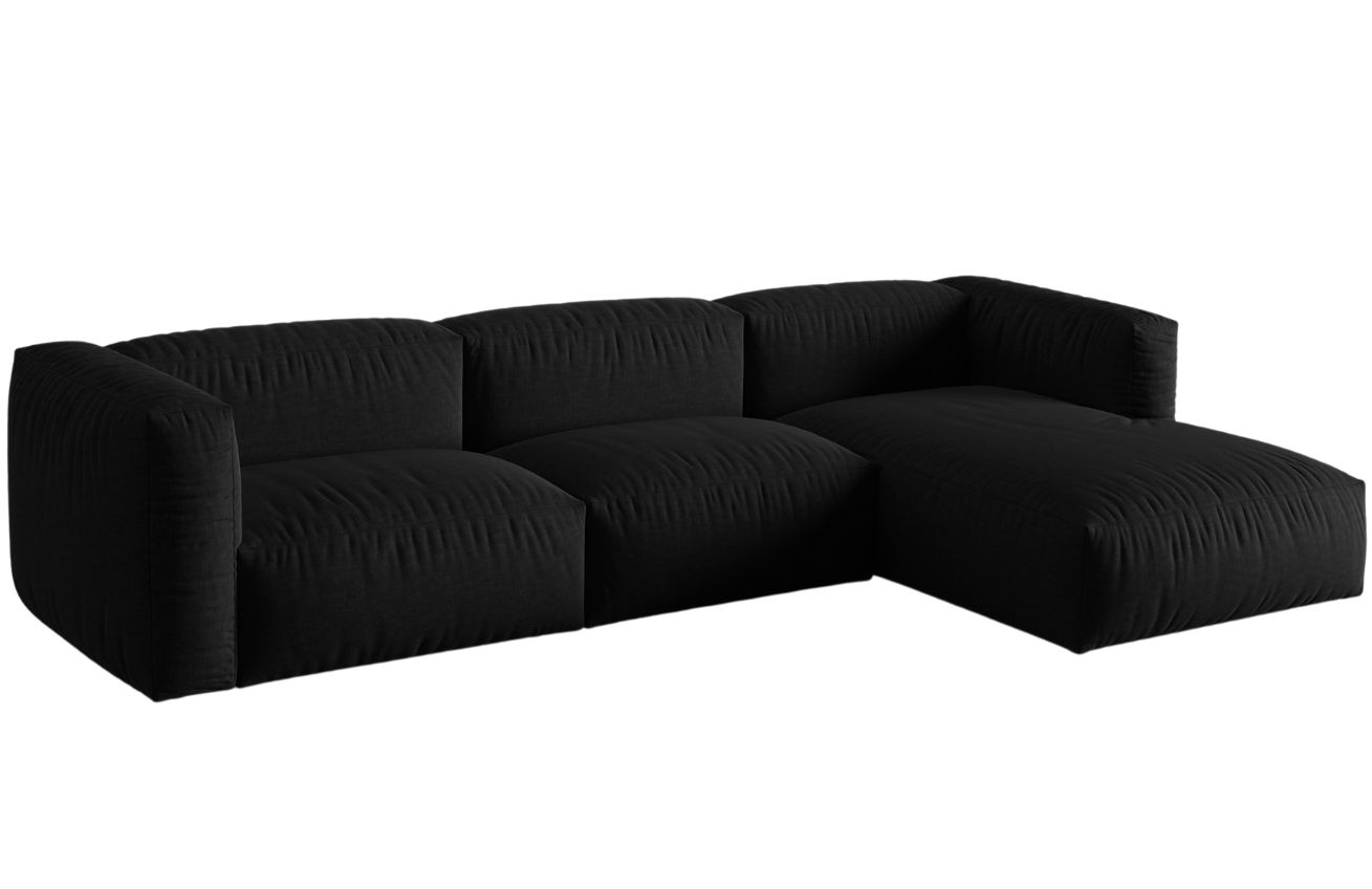 Čern&aacute; čalouněn&aacute; rohov&aacute; pohovka MICADONI Martina 332 cm, prav&aacute;