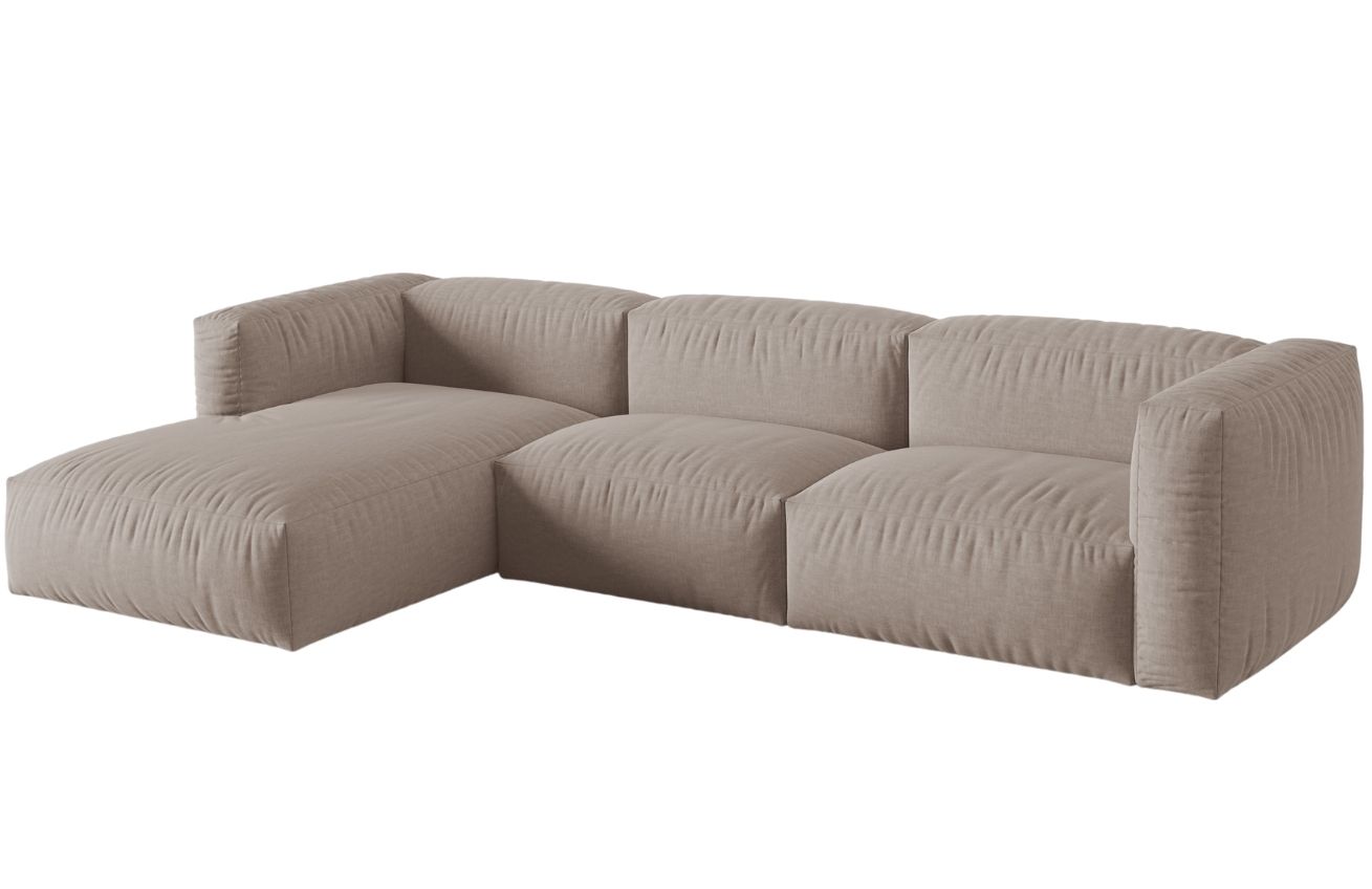 Tmavě b&eacute;žov&aacute; čalouněn&aacute; rohov&aacute; pohovka MICADONI Martina 332 cm, lev&aacute;