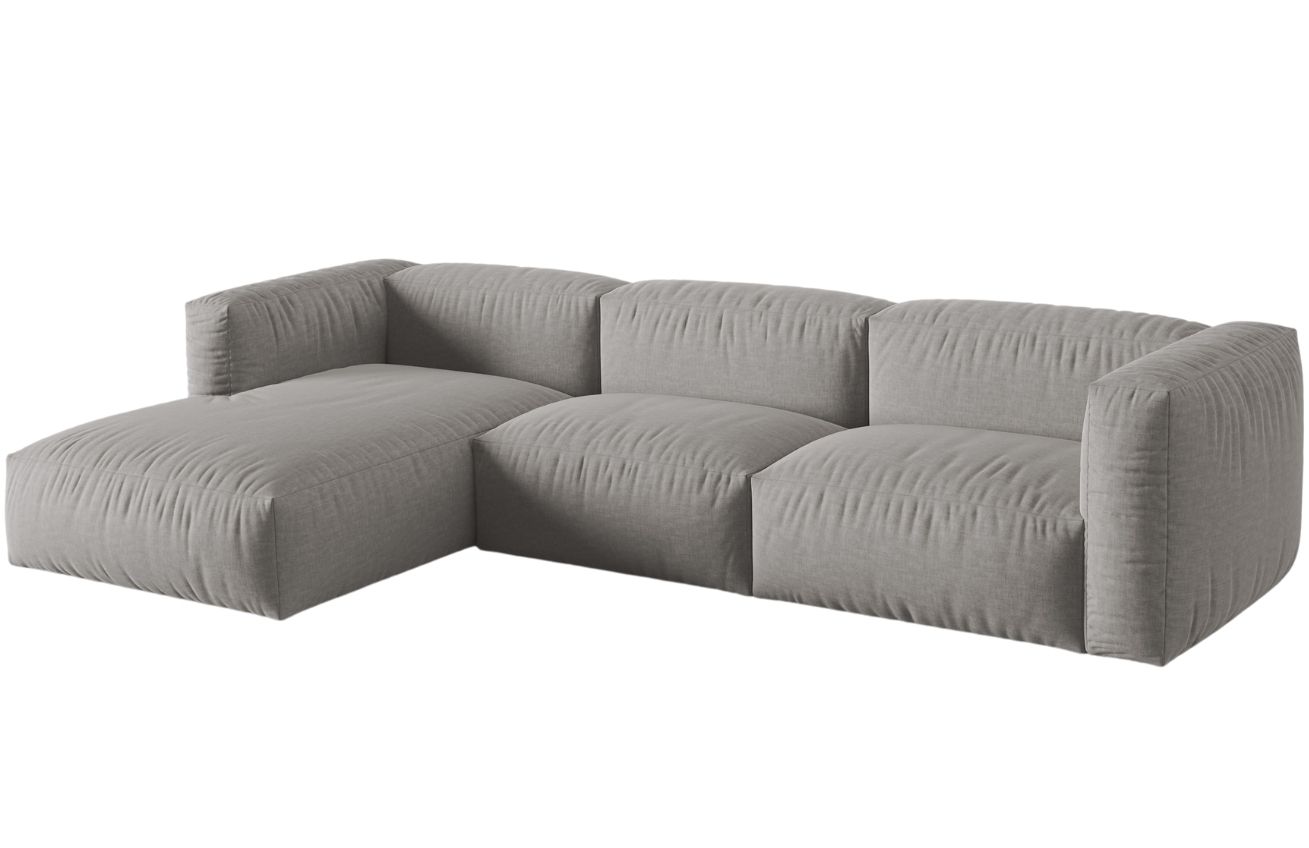 Světle &scaron;ed&aacute; čalouněn&aacute; rohov&aacute; pohovka MICADONI Martina 332 cm, lev&aacute;