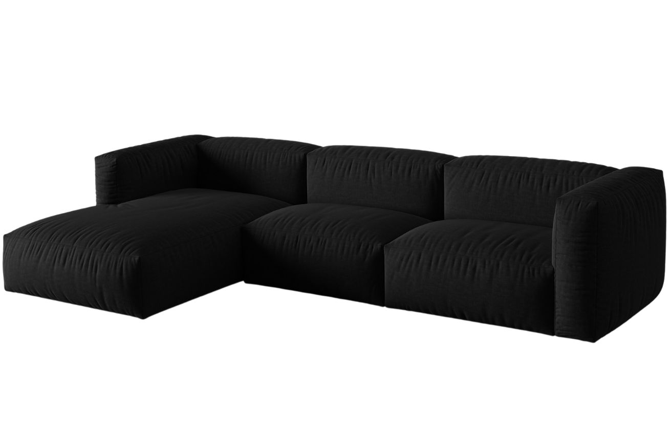 Čern&aacute; čalouněn&aacute; rohov&aacute; pohovka MICADONI Martina 332 cm, lev&aacute;