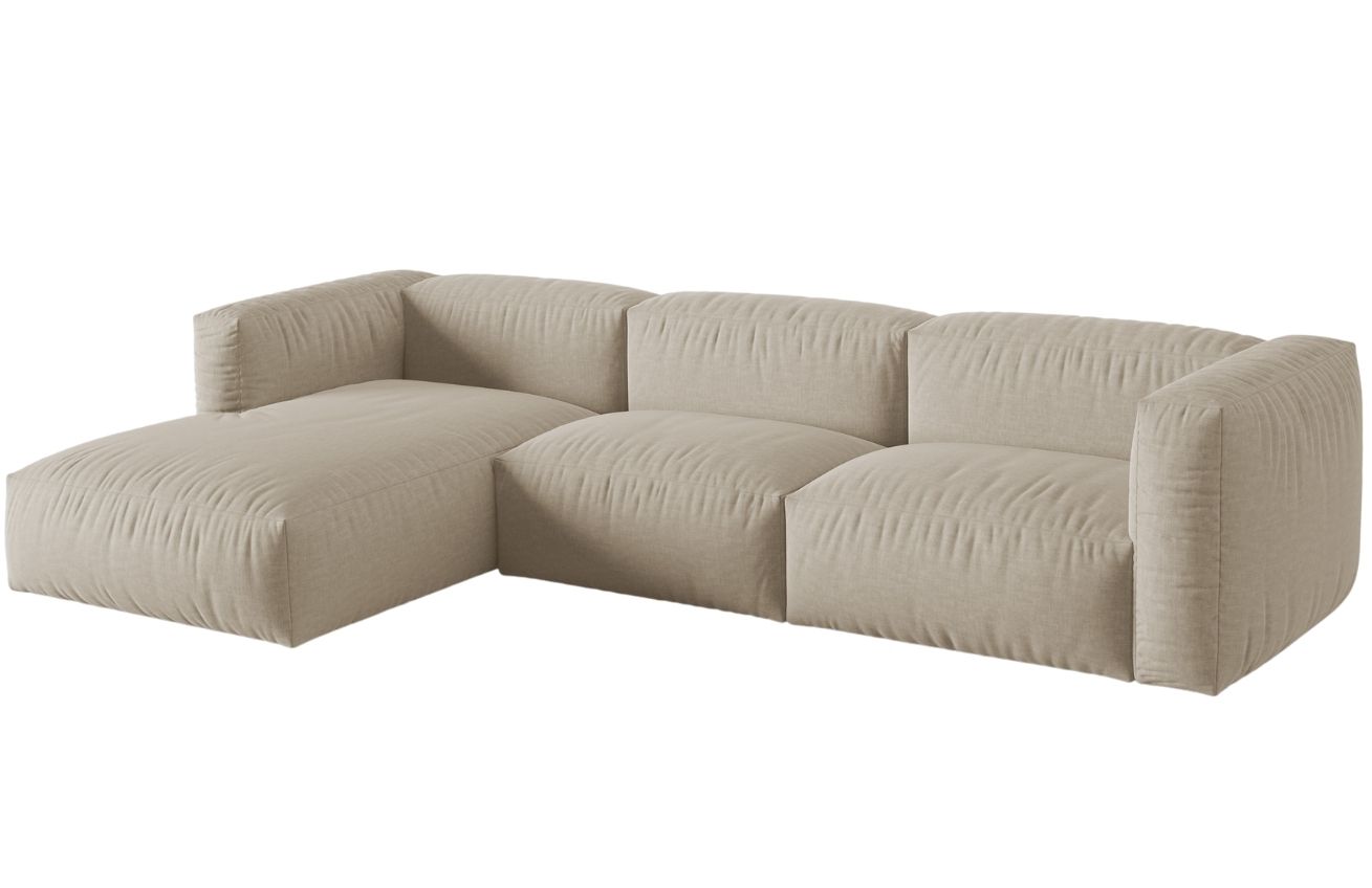 Světle b&eacute;žov&aacute; čalouněn&aacute; rohov&aacute; pohovka MICADONI Martina 332 cm, lev&aacute;