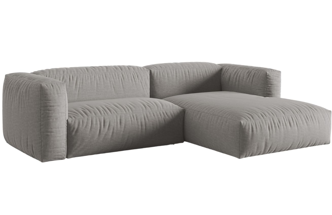 Světle &scaron;ed&aacute; čalouněn&aacute; rohov&aacute; pohovka MICADONI Martina 283 cm, prav&aacute;