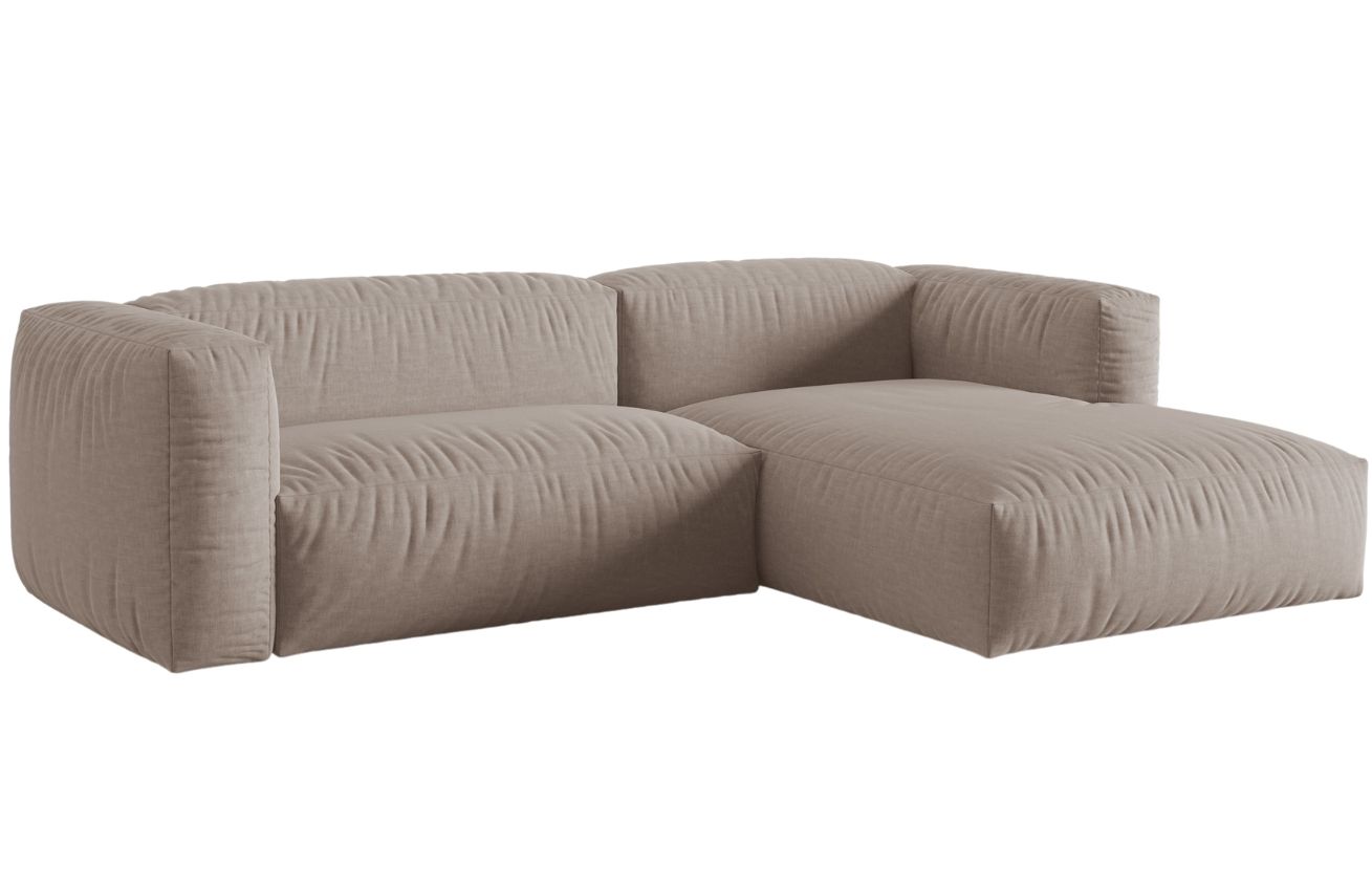 Tmavě b&eacute;žov&aacute; čalouněn&aacute; rohov&aacute; pohovka MICADONI Martina 283 cm, prav&aacute;