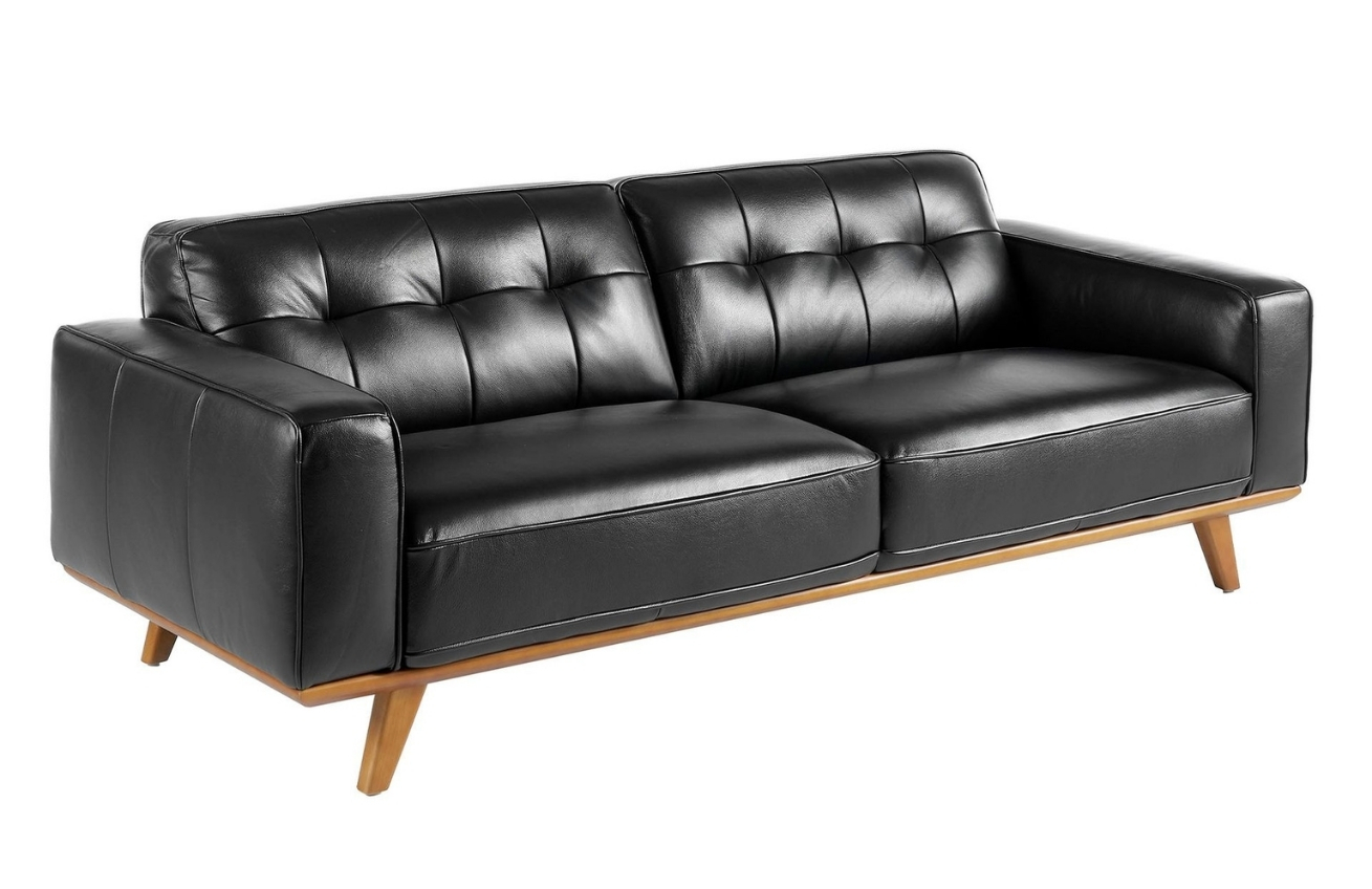 Černá kožená trojmístná pohovka Angel Cerdá No. 6031, 227 cm