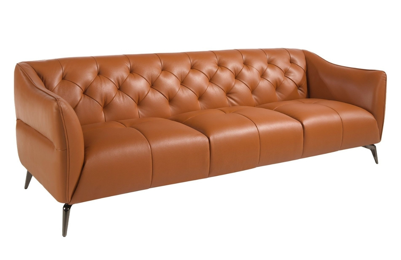 Koňakově hnědá kožená trojmístná pohovka Angel Cerdá No. 6169, 240 cm