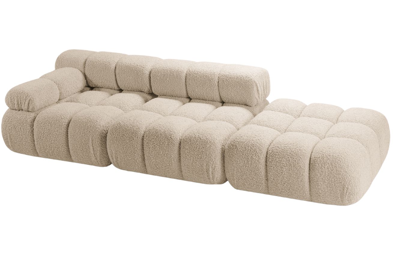 Světle b&eacute;žov&aacute; boucl&eacute; čtyřm&iacute;stn&aacute; pohovka MICADONI Bellis 282 cm, lev&aacute;