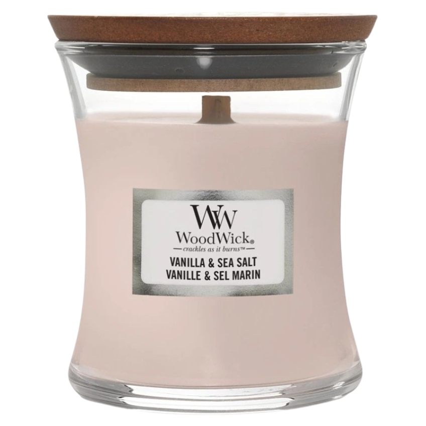 WoodWick Malá vonná svíčka Woodwick, Vanilla & Sea Salt
