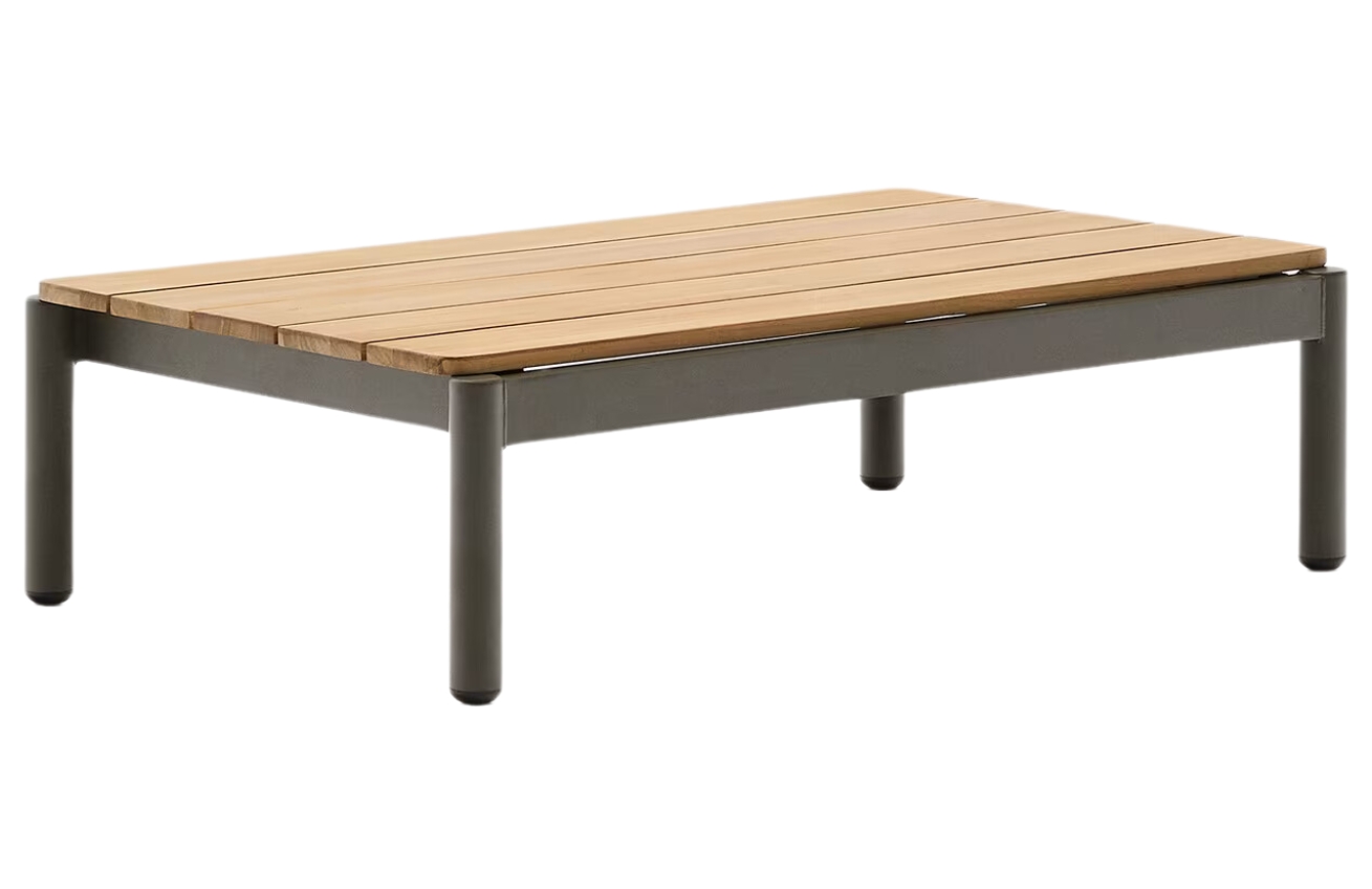 Dřevěný zahradní konferenční stolek Kave Home Sorells 91 x 52,4 cm se zelenou podnoží